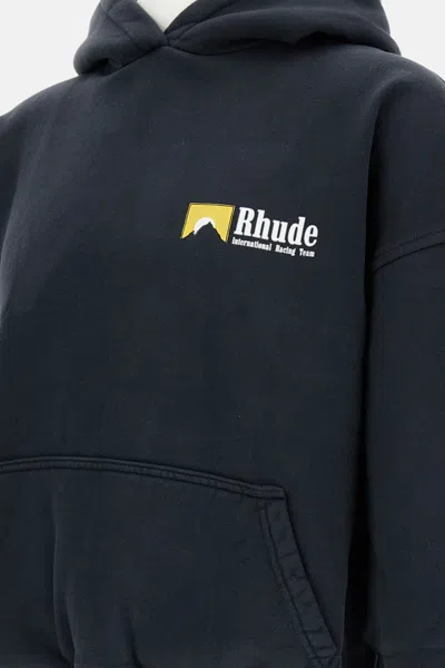 Rhude Loose-fit Hooded Sweatshirt With Ribbed Cuffs In Blue