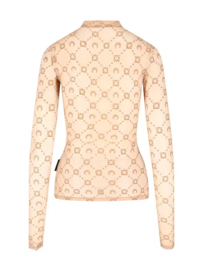 Marine Serre Printed Fitted Top Sheer Sleeves In Neutral