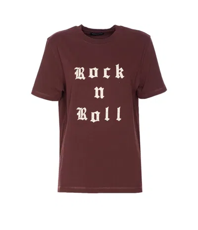 Zadig & Voltaire Crewneck Graphic Print Rock N Roll Beaded Top In Burgundy