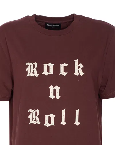 Zadig & Voltaire Crewneck Graphic Print Rock N Roll Beaded Top In Burgundy