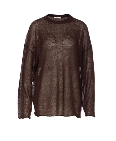 Haikure Crewneck Knitwear Sheer Fabric In Brown