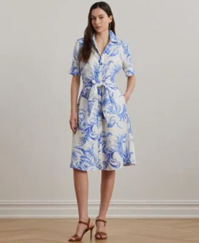 Ralph Lauren Womens Paisley Tie Front Linen Shirtdress 0ps 22w