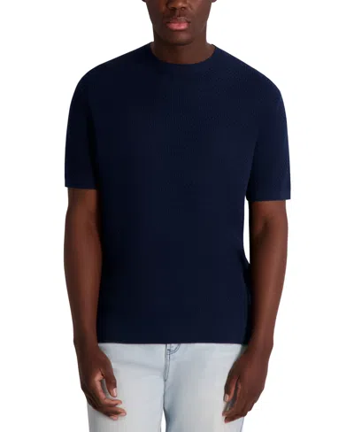 Karl Lagerfeld Kl Monogram Knitted Polo Shirt In Blue