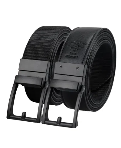 Kenneth Cole Reaction Men's Two-in-one Reversible Fabric And Artificial Leather Track Lock Belt