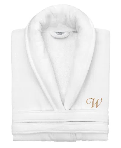 Linum Home Turkish Personalized Unisex Anovia Velour Cotton Bathrobe In White