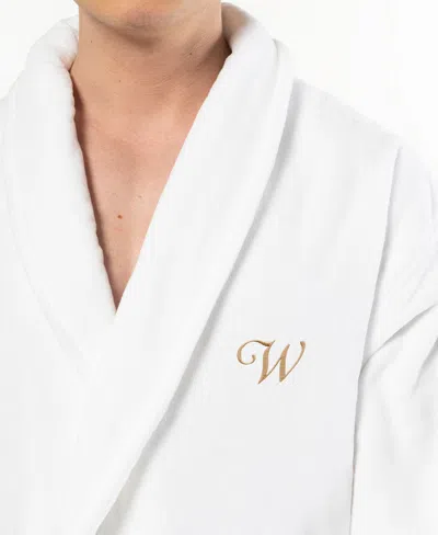 Linum Home Turkish Personalized Unisex Anovia Velour Cotton Bathrobe In White