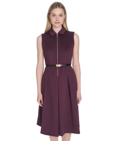 Calvin Klein Women's Sleeveless Scuba A-line Dress In Blue