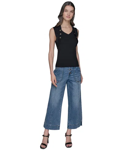 Karl Lagerfeld Women's Ribbed Button-front Sweater Tank Top