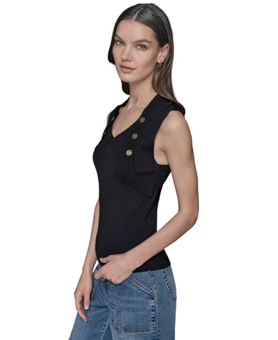 Karl Lagerfeld Women's Ribbed Button-front Sweater Tank Top