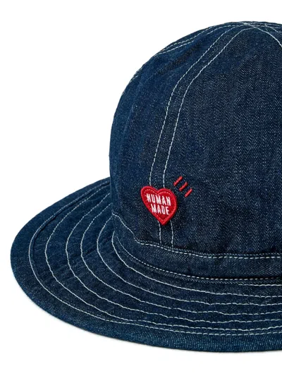 Human Made Logo-motif Denim Bucket Hat In Blue