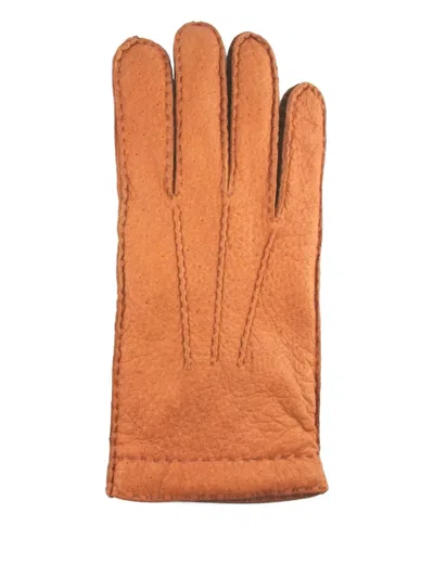 Restelli Leather Stitched Gloves In Brown