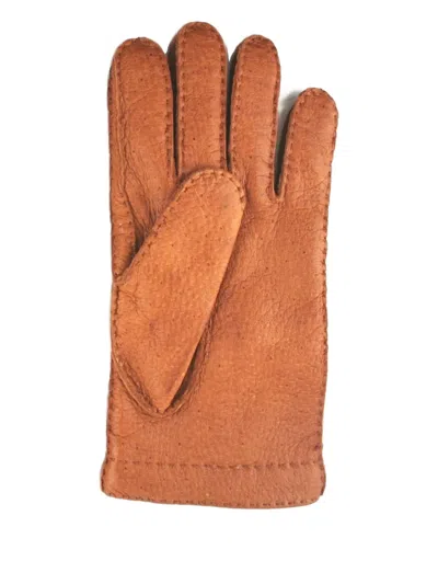 Restelli Leather Stitched Gloves In Brown