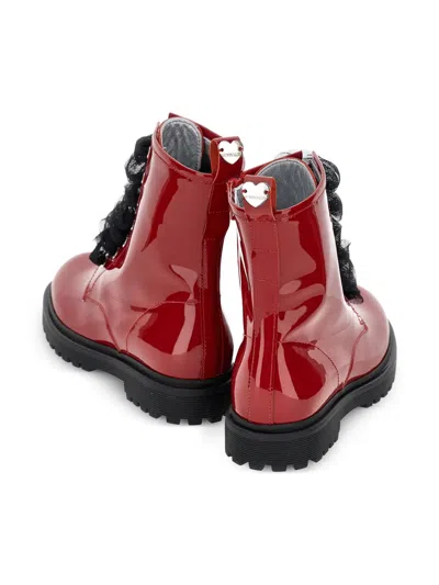 Monnalisa Patent Lace-up Combat Boots In Red
