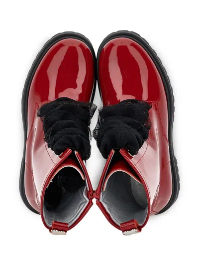 Monnalisa Patent Lace-up Combat Boots In Red