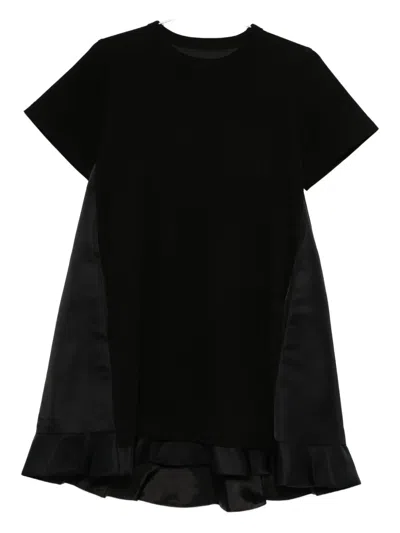 Sacai Pocket Ruffled Mini Day Dress In Black