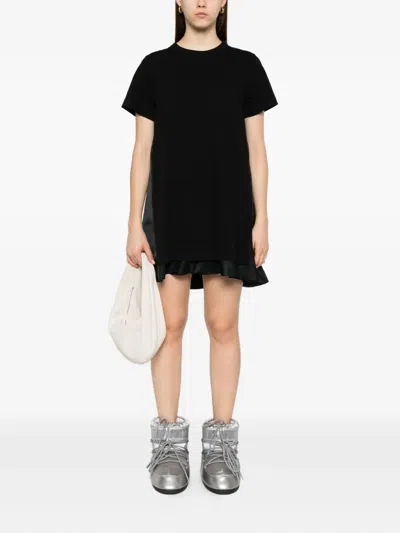 Sacai Pocket Ruffled Mini Day Dress In Black