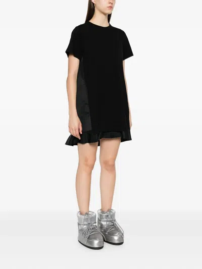 Sacai Pocket Ruffled Mini Day Dress In Black