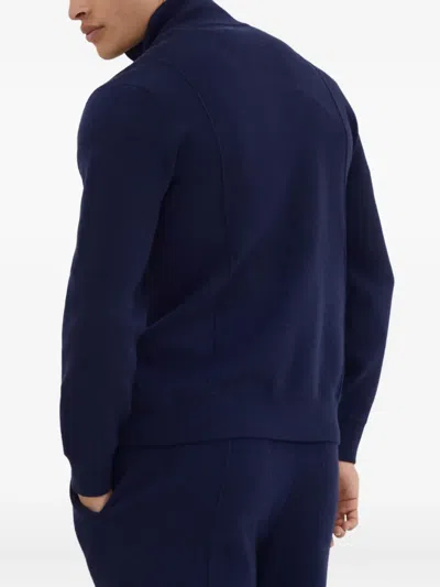 Brunello Cucinelli Zip-front Embroidered-logo Cardigan In Blue