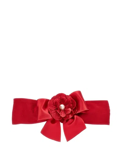 Monnalisa Flower-embellished Satin Headband In Red