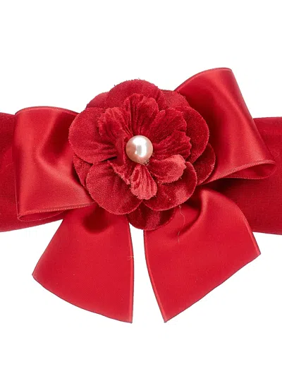 Monnalisa Flower-embellished Satin Headband In Red