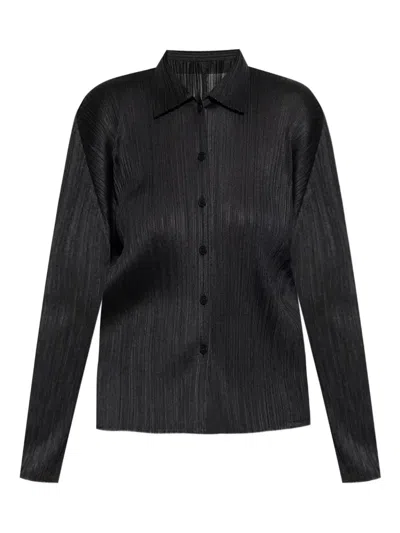 Issey Miyake Basics Pleated Long-sleeve Shirt In Black