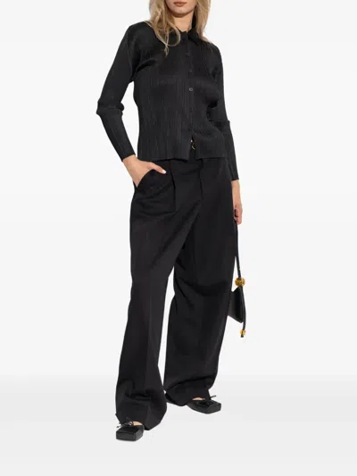 Issey Miyake Basics Pleated Long-sleeve Shirt In Black