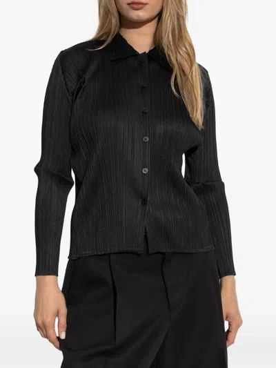 Issey Miyake Basics Pleated Long-sleeve Shirt In Black