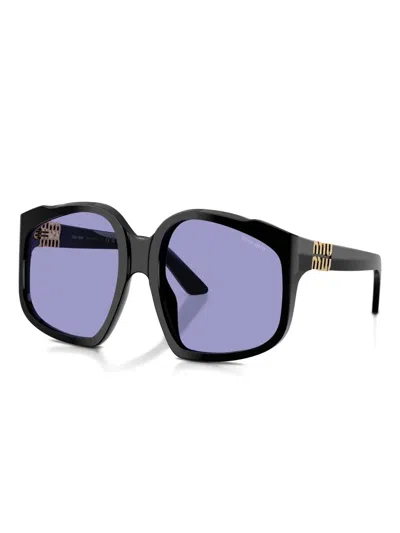 Miu Miu Oversized Geometric Frame Sunglasses With Elegant Detailing In Blue
