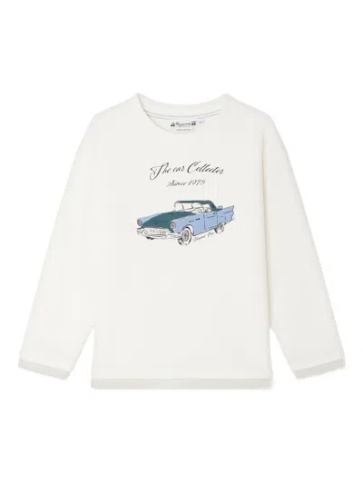 Bonpoint Car-print Long-sleeve T-shirt In White