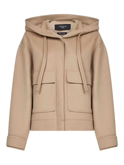 Weekend Max Mara Gary Hooded Wool Blend Jacket In Brown