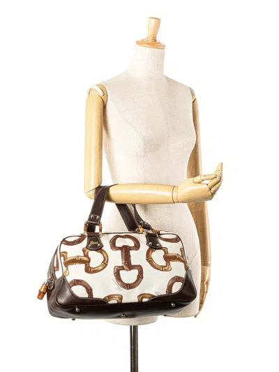 Pre-owned Gucci 2000-2015 Printed Canvas Bamboo Horsebit Handbag