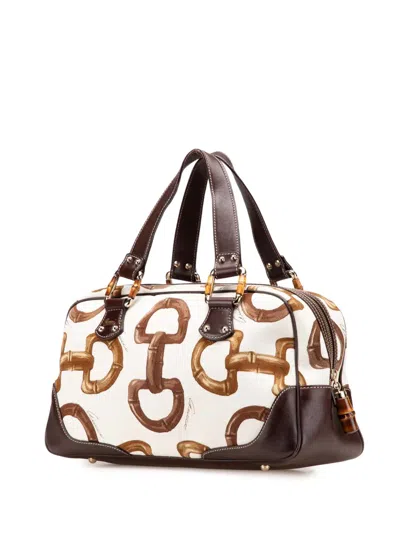 Pre-owned Gucci 2000-2015 Printed Canvas Bamboo Horsebit Handbag
