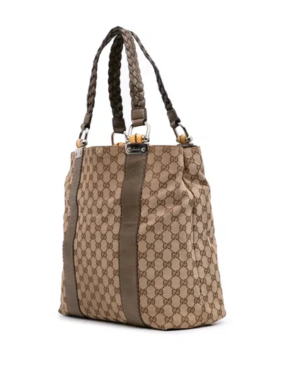 Pre-owned Gucci 2000-2015 Large Gg Canvas Bamboo Libeccio Tote Bag