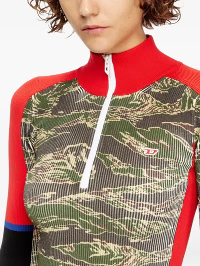 Diesel Ribbed Texture Camouflage Pattern Long Sleeves Dress In Multi