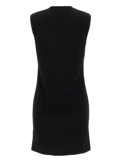 Moschino Zipper Pocket Scalloped Sleeveless Dress In Black