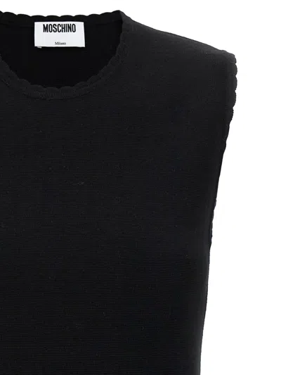 Moschino Zipper Pocket Scalloped Sleeveless Dress In Black