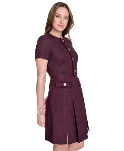 Tommy Hilfiger Women's Round-neck Fringe-trim Dress In Purple
