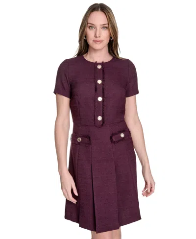 Tommy Hilfiger Women's Round-neck Fringe-trim Dress In Purple