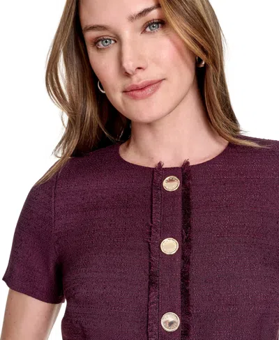 Tommy Hilfiger Women's Round-neck Fringe-trim Dress In Purple