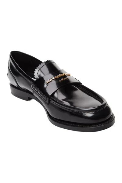 Alexander Wang Glossy Black Loafers With Decorative Strap And Elegant Silhouette In Black