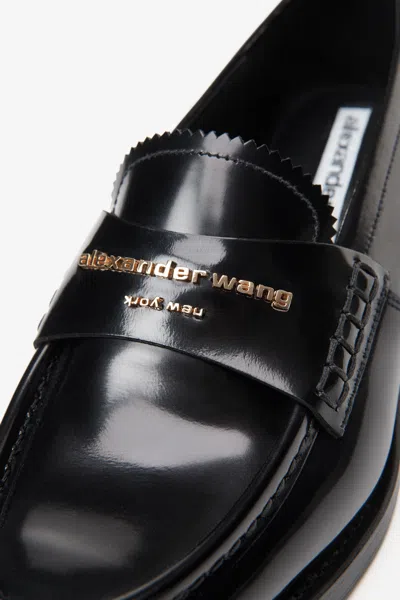 Alexander Wang Glossy Black Loafers With Decorative Strap And Elegant Silhouette In Black