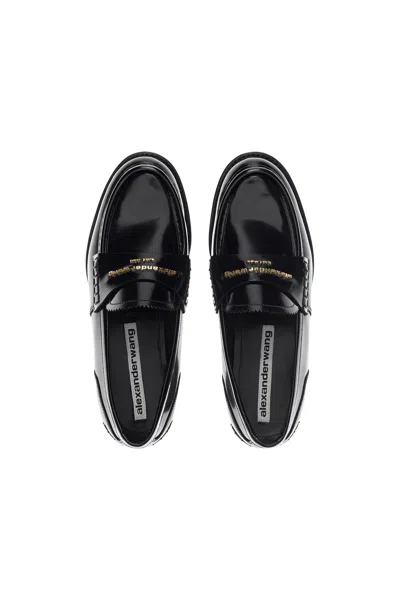 Alexander Wang Glossy Black Loafers With Decorative Strap And Elegant Silhouette In Black