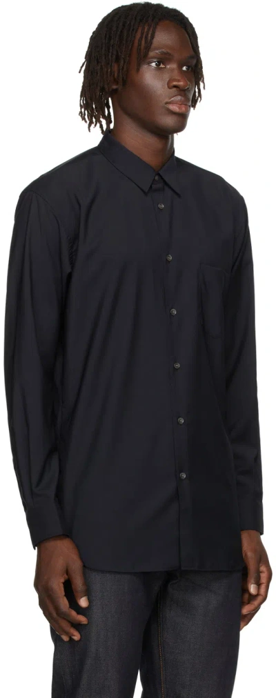 Comme Des Garçons Navy Blue Logo Shirt In Blue