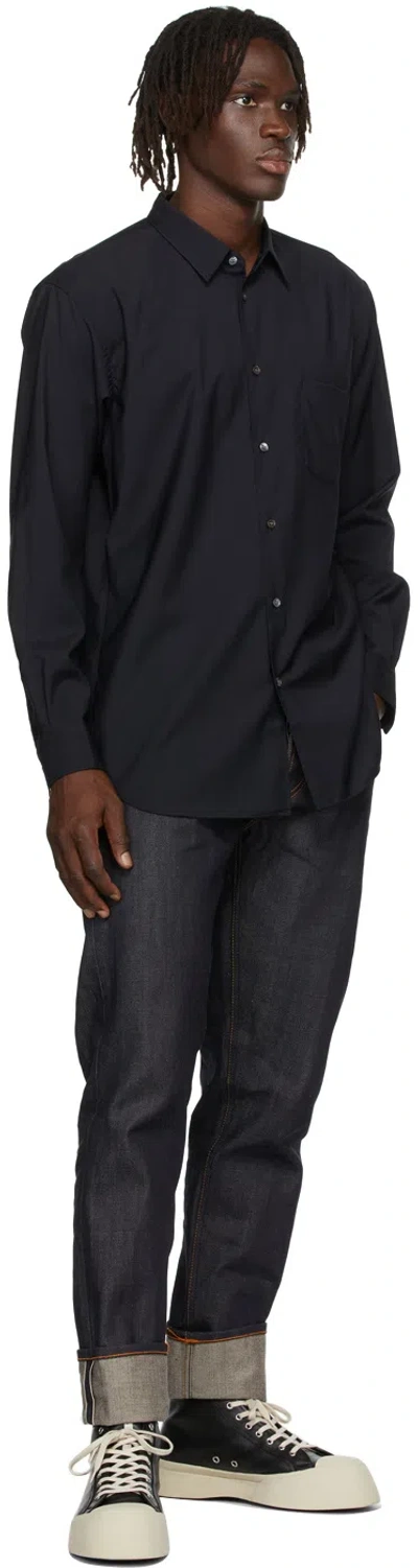 Comme Des Garçons Navy Blue Logo Shirt In Blue