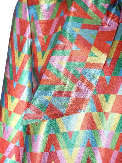 Valentino Logo Detailed Bowed Neck Blouse In Multi