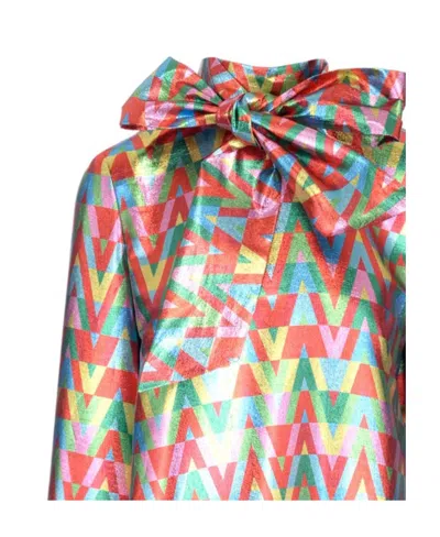 Valentino Logo Detailed Bowed Neck Blouse In Multi