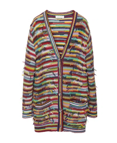 Chloé Striped Distressed Cardigan