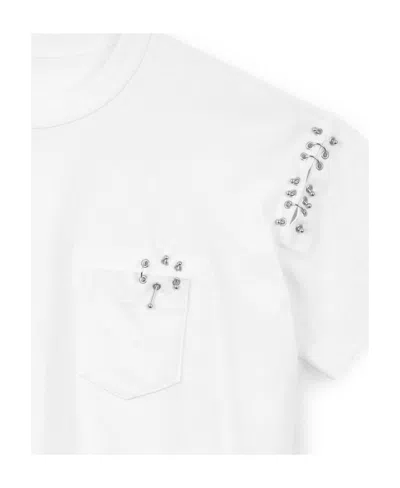 Sacai Piercing Crew-neck Cotton T-shirt In White