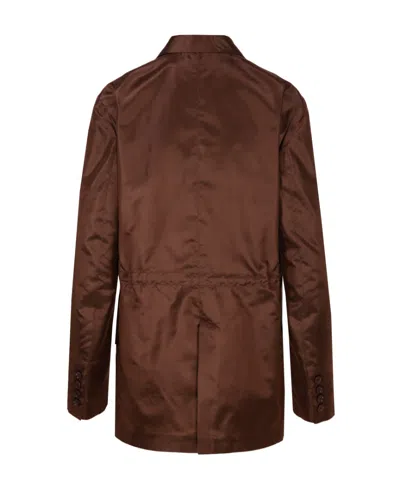 Valentino Crinkled-effect Single-breasted Silk Blazer In Brown