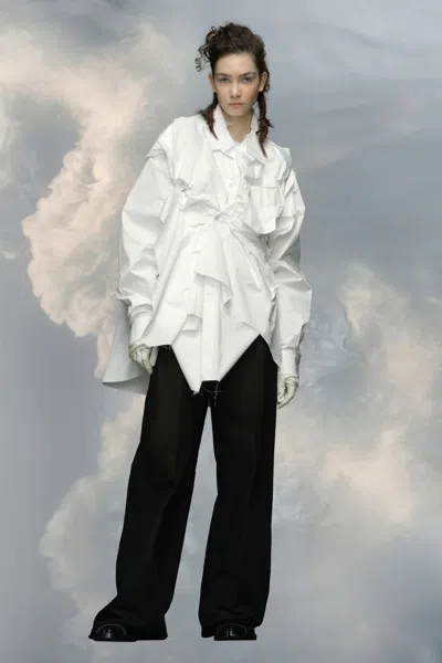 Maison Margiela Drop-shoulder Gathered Poplin Shirt In White